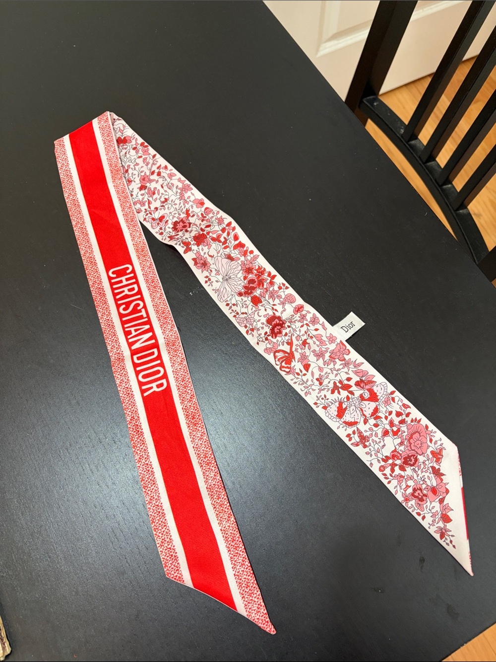 Dior Bright Red and White Floral Silk Twilly Scarf Worn Once! - Picture 3 of 5